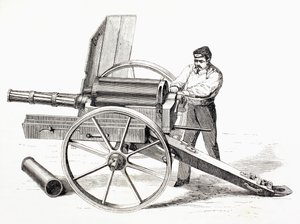Canon rotatif breveté par J. A. de Brame en 1861, de 